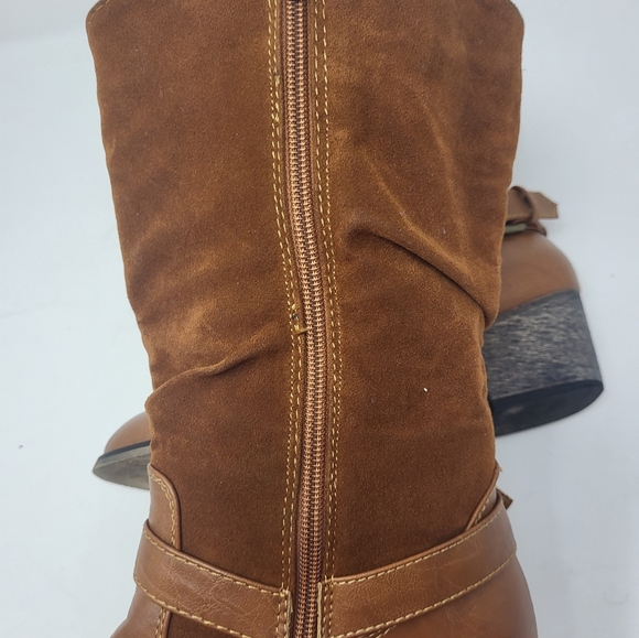 Daily Shoes Zipper Closure Harness Heeled Boots Tan Faux Suede Tan Brown Size 8 - Picture 12 of 13
